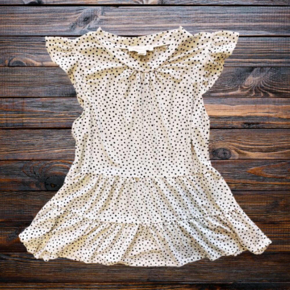 Y2K Monteau Women's Tiered Peplum Top Blouse White Black Polka Dot Large‎